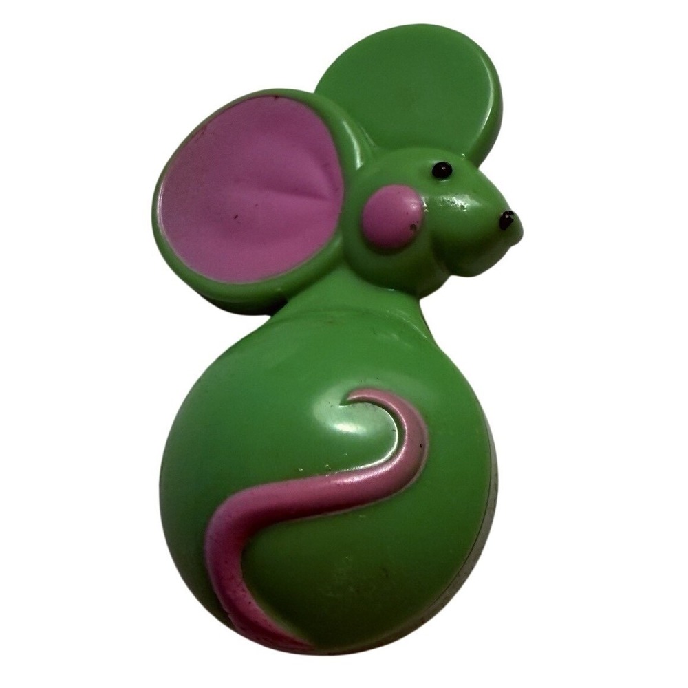 Vintage 1971 Avon Fragrance Glace Mouse Pin Green Pink Solid Perfume Brooch Box